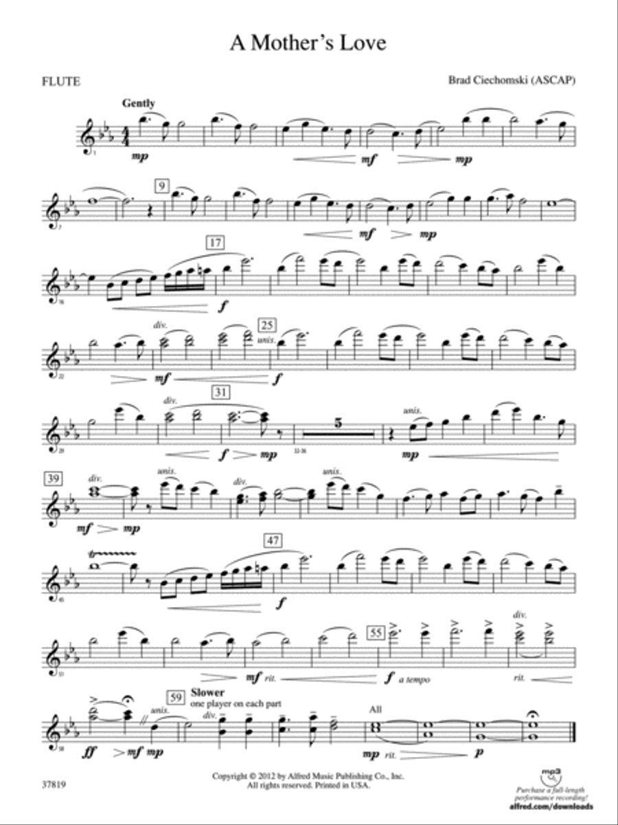 A Mother's Love: Flute A Mother's Love: Flute Concert Band scores gallery preview page 1