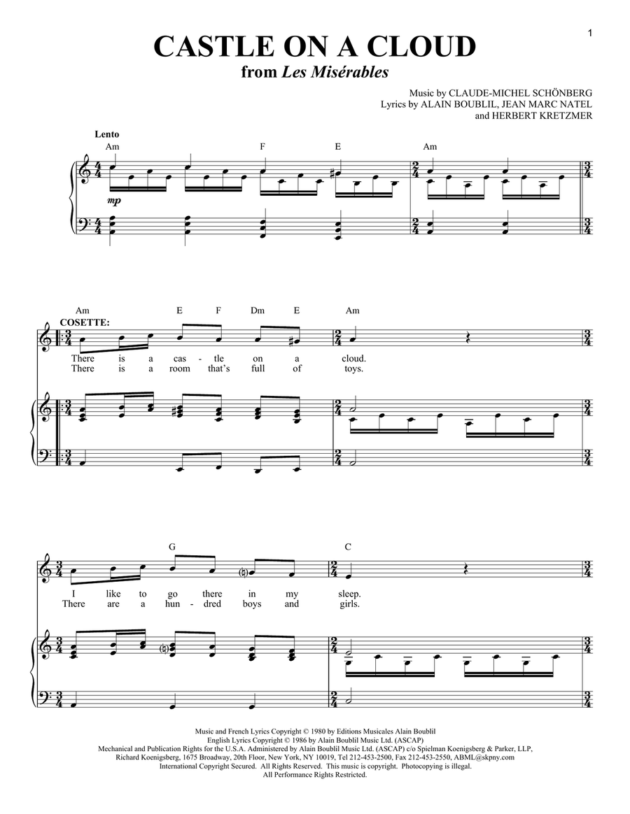 Castle On A Cloud Piano, Vocal, Guitar scores gallery preview page 1