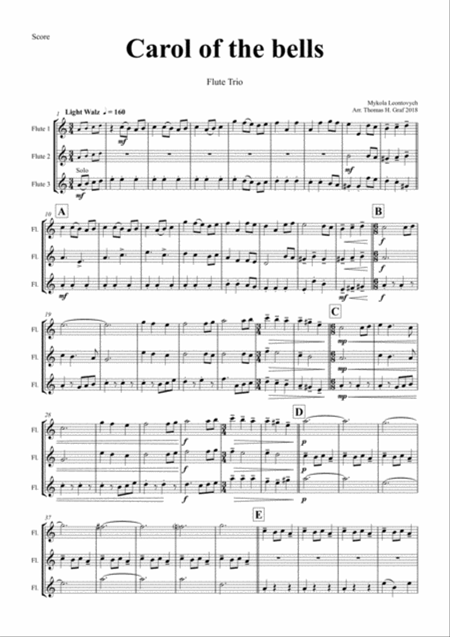 Carol of the Bells - Pentatonix style - Flute Trio Flute Trio scores gallery preview page 1