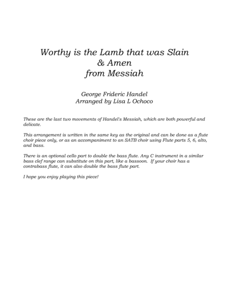 Worthy is the Lamb & Amen from Messiah for Flute Choir image number null