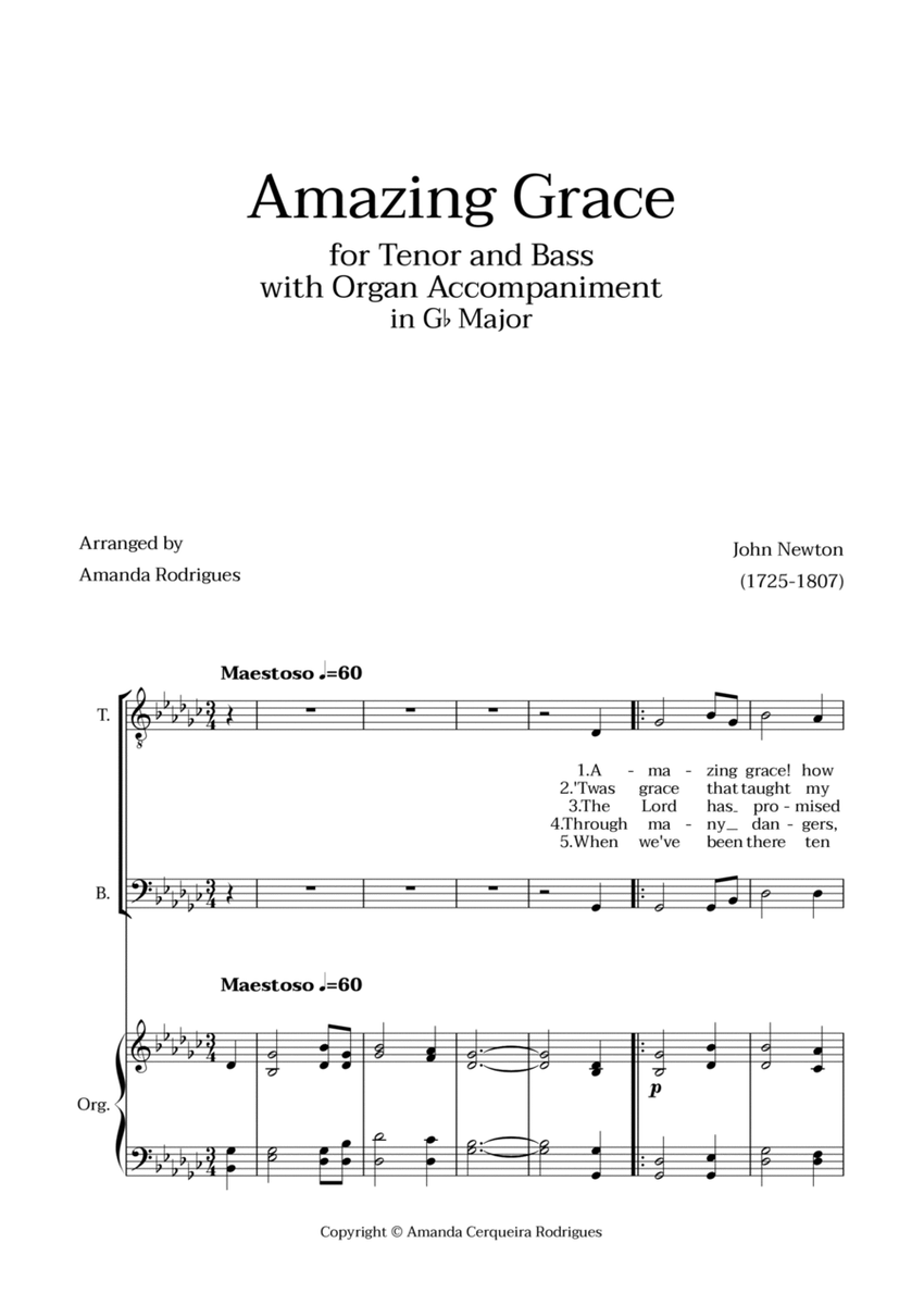 Amazing Grace in Gb Major - Tenor and Bass with Organ Accompaniment image number null