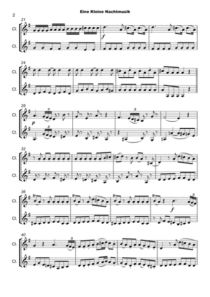 Eine Kleine Nachtmusik, Allegro, by W A Mozart. Clarinet Duet image number null