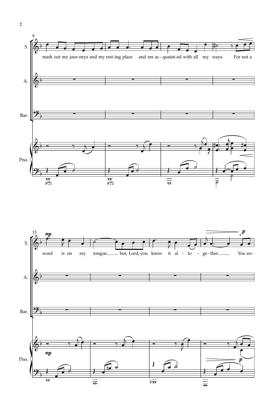 O Lord, you have searched me out (SABar + piano version) 3-Part scores gallery preview page 2