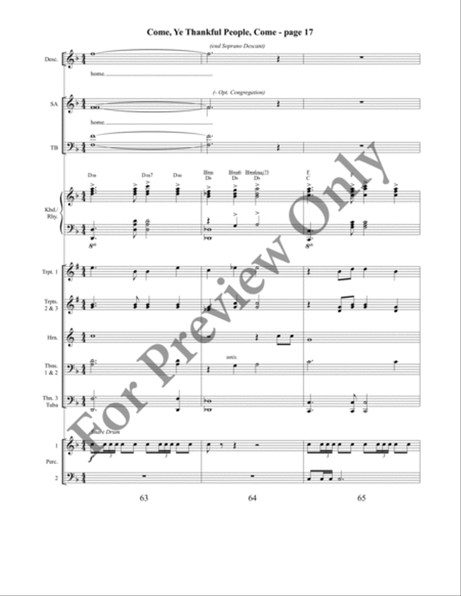 Come, Ye Thankful People, Come Orchestraton Brass Ensemble scores gallery preview page 19