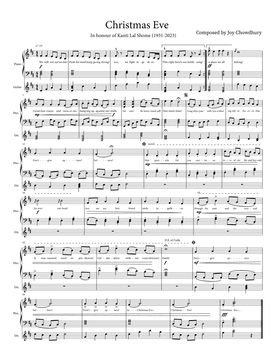 Christmas Eve Piano, Vocal, Guitar scores gallery preview page 1
