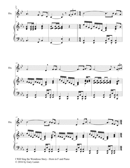 I WILL SING THE WONDROUS STORY (Early Intermediate Edition – Horn in F & Piano with Parts) image number null