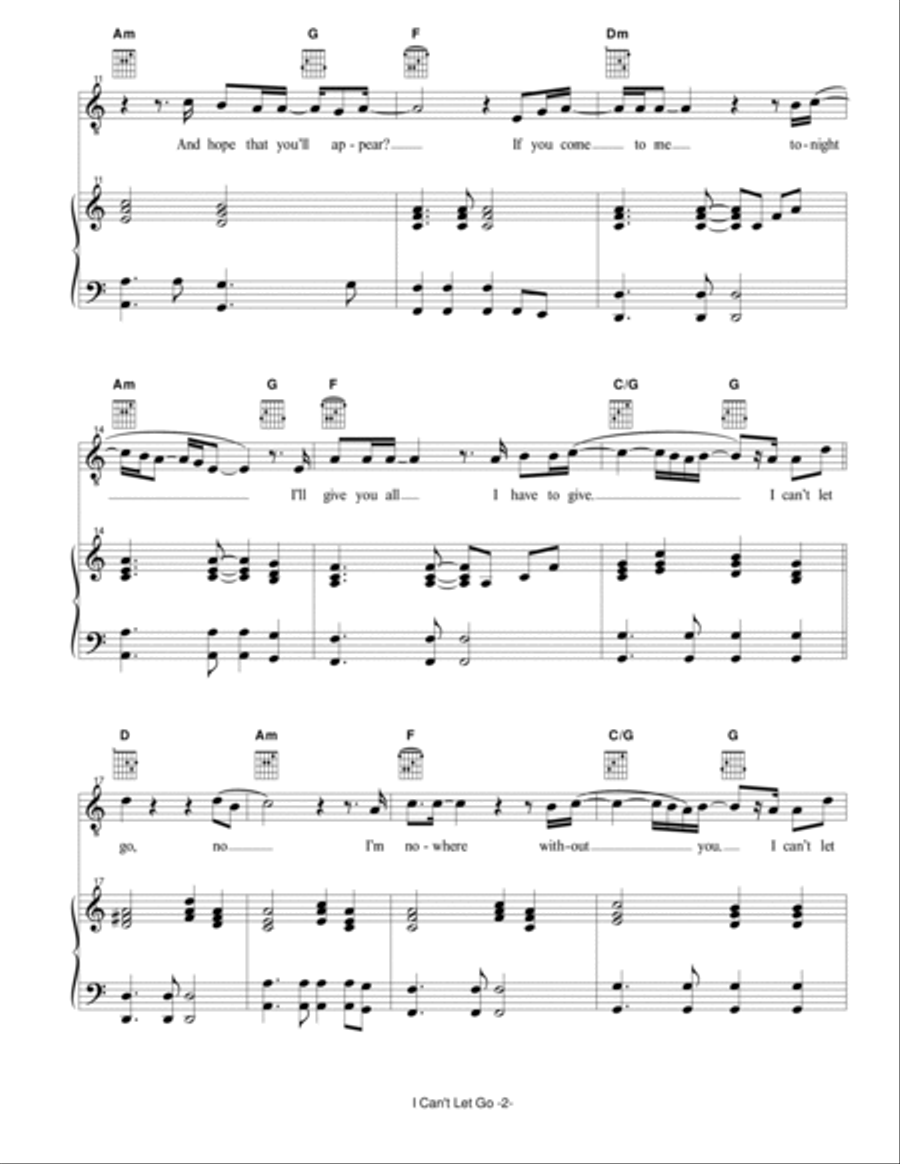 I Can't Let Go Piano, Vocal, Guitar scores gallery preview page 3
