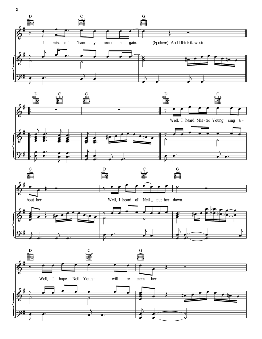 Sweet Home Alabama Piano, Vocal, Guitar scores gallery preview page 2