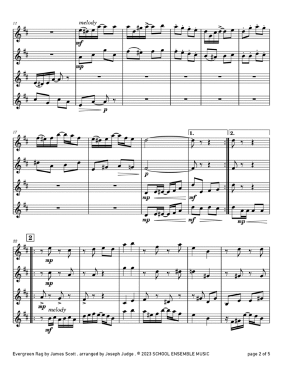 Evergreen Rag by James Scott for Clarinet Quartet in Schools Clarinet Quartet scores gallery preview page 2