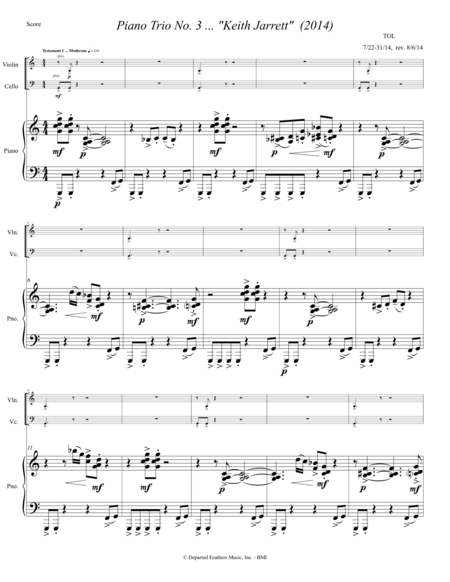 Piano Trio No. 3 ... Keith Jarrett (2014) for violin, cello and piano: piano part