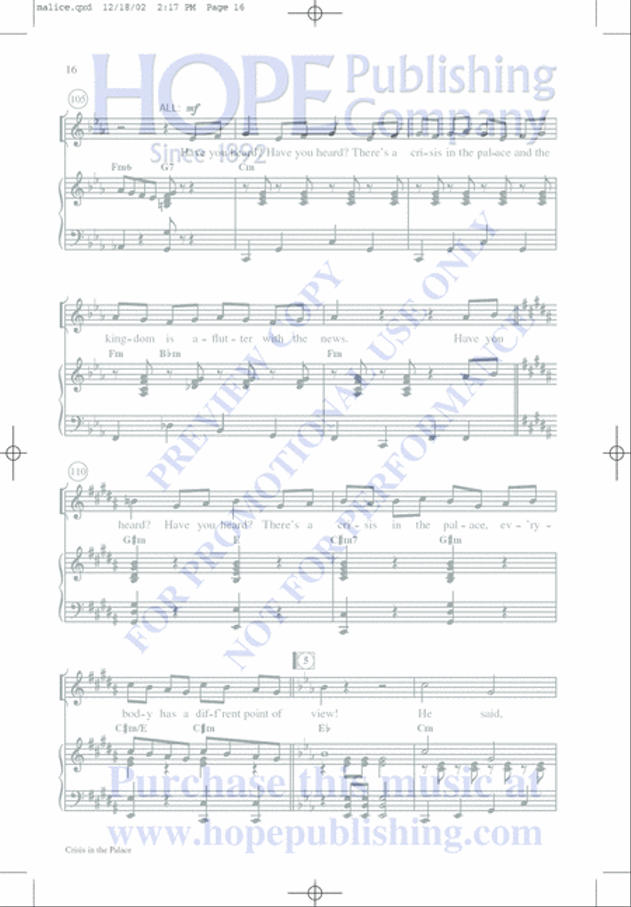 Malice in the Palace Unison Choir scores gallery preview page 16