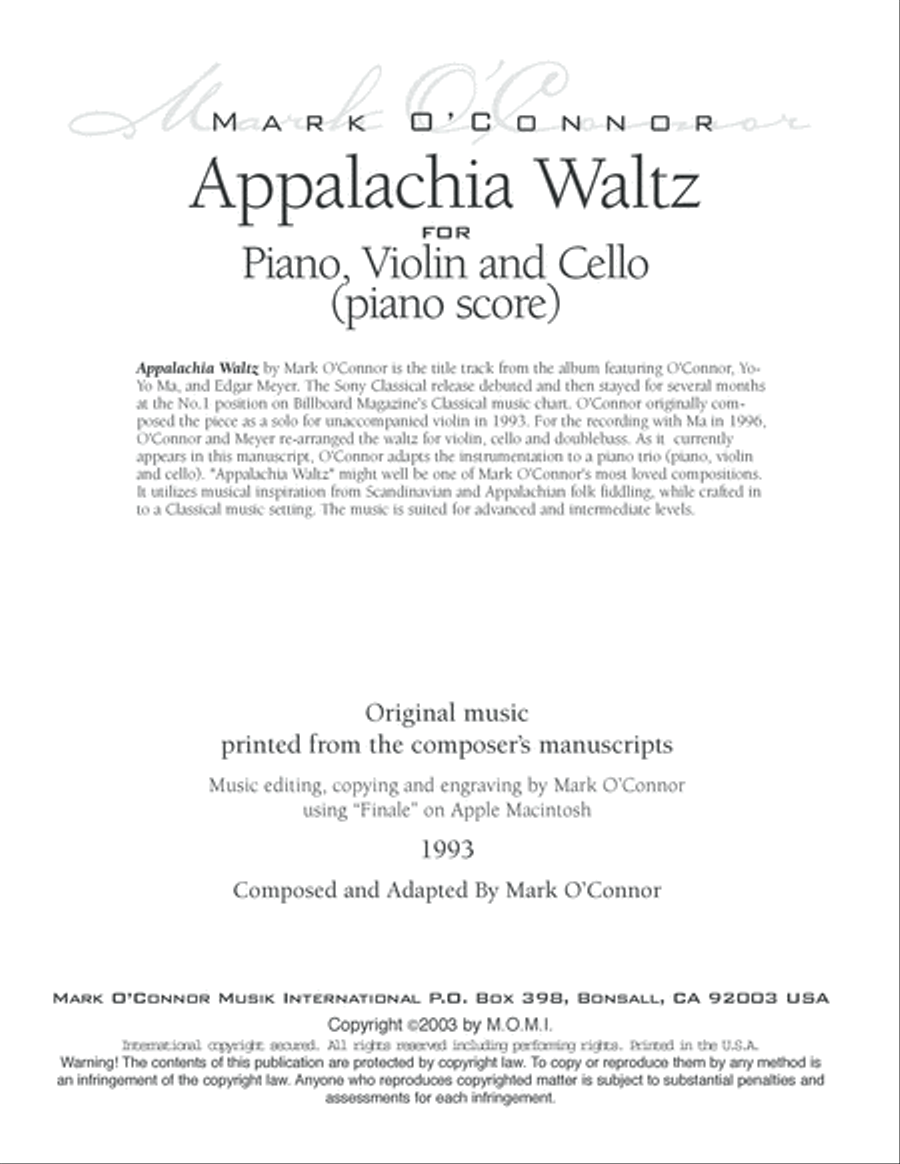 Appalachia Waltz (piano trio score - pno, vln, cel) Piano Trio scores gallery preview page 3