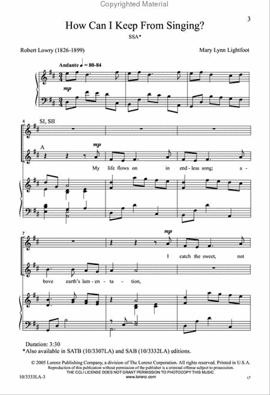 How Can I Keep From Singing? SSA scores gallery preview page 2