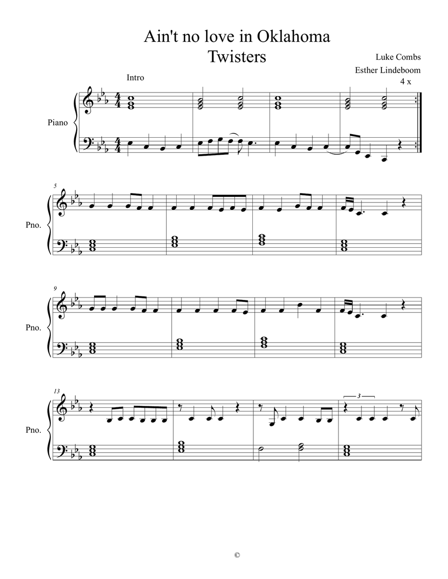 Ain't No Love In Oklahoma Easy Piano scores gallery preview page 1