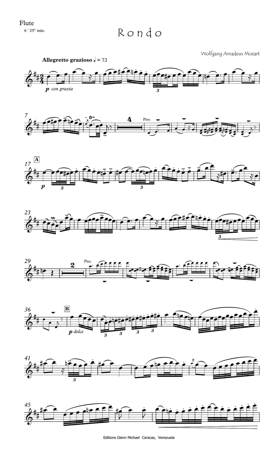 Mozart Rondo in D for flute & piano Flute Solo scores gallery preview page 2