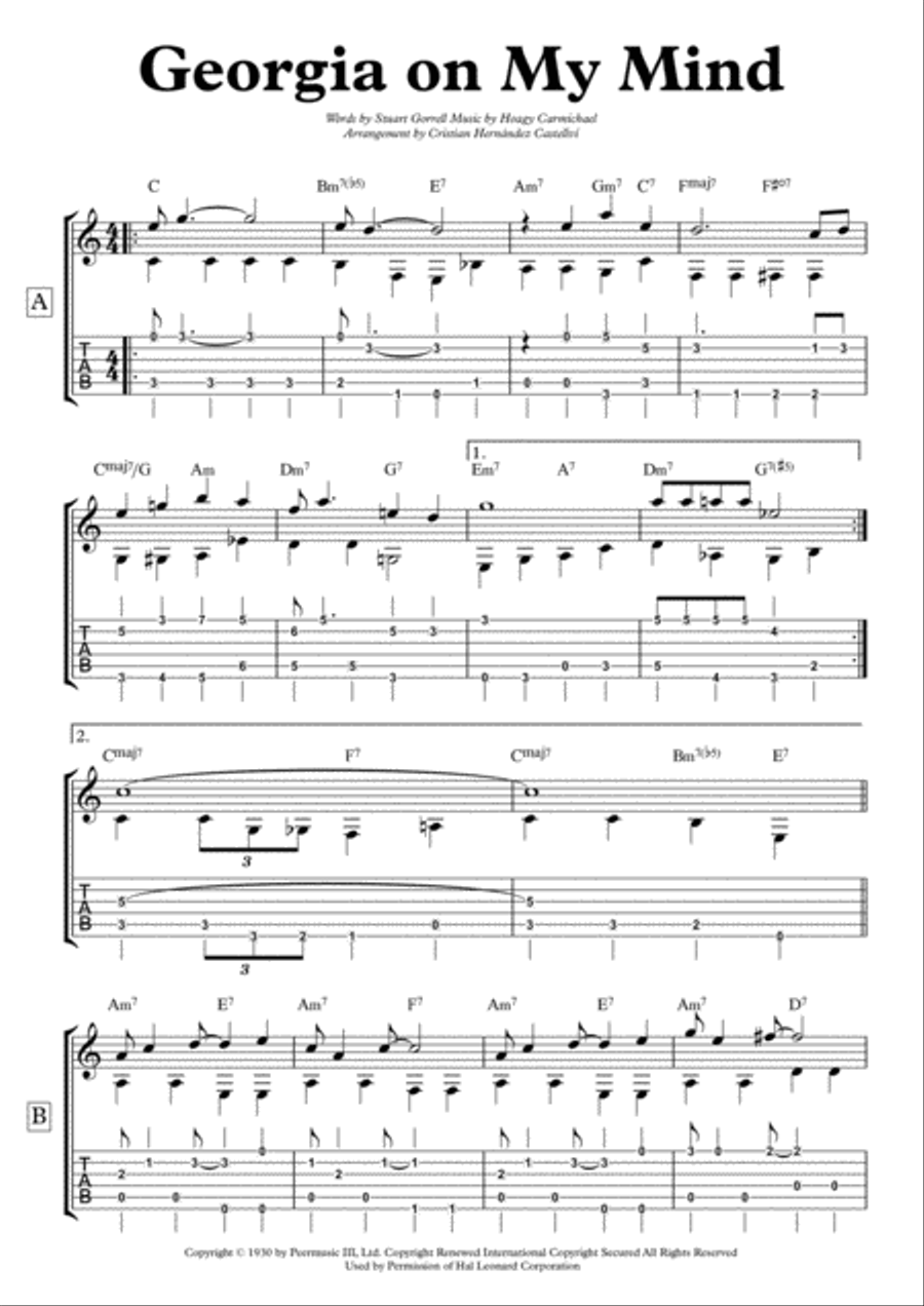 Georgia On My Mind Guitar Tablature scores gallery preview page 1