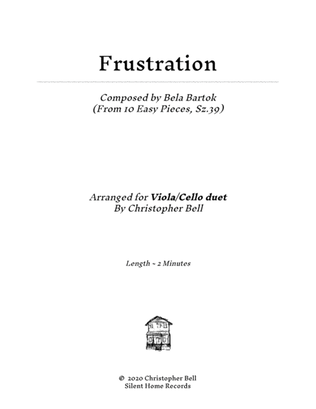 Book cover for Bela Bartok - Frustration(From 10 Easy Pieces) - Viola/Cello Duet