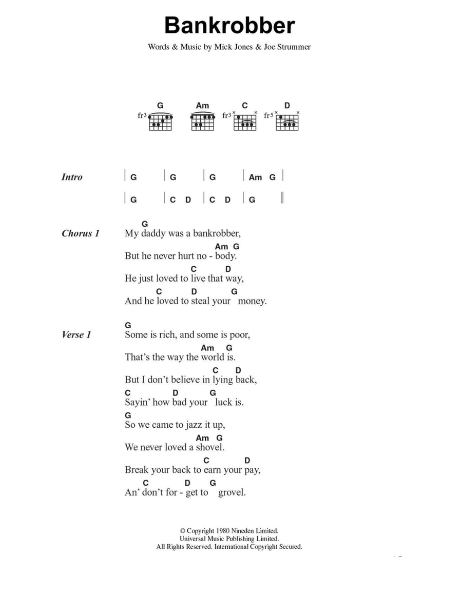 Bankrobber Easy Guitar scores gallery preview page 1