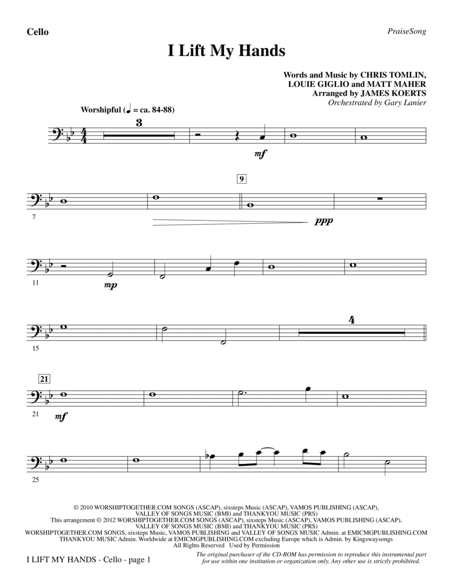 I Lift My Hands - Cello Choir scores gallery preview page 1