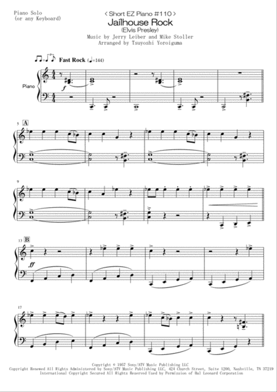 Jailhouse Rock Easy Piano scores gallery preview page 1