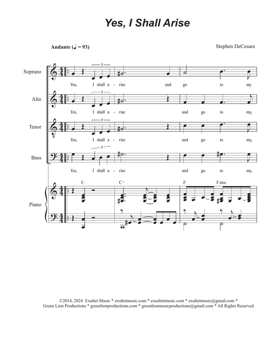 Yes, I Shall Arise (Vocal Quartet - (SATB) 4-Part scores gallery preview page 1