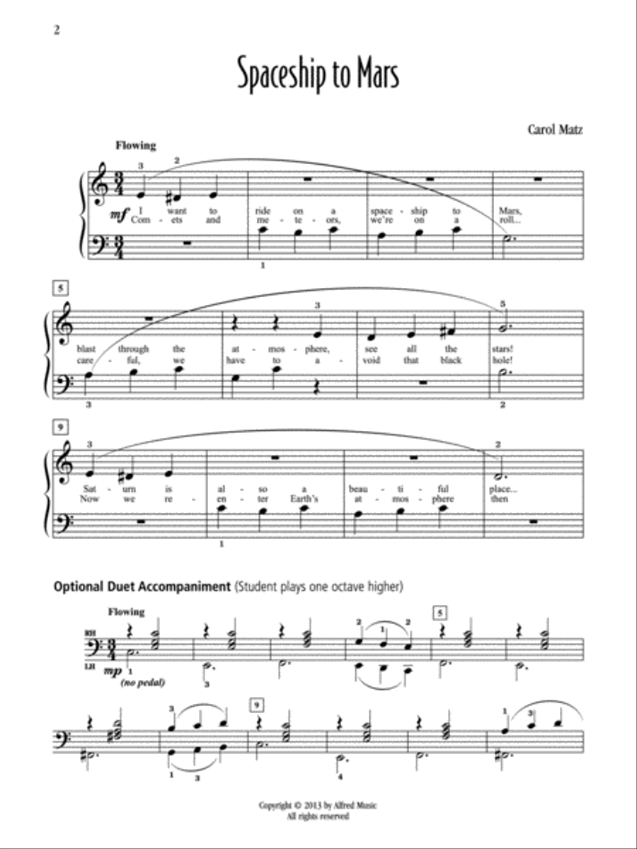 Spaceship to Mars Easy Piano scores gallery preview page 2