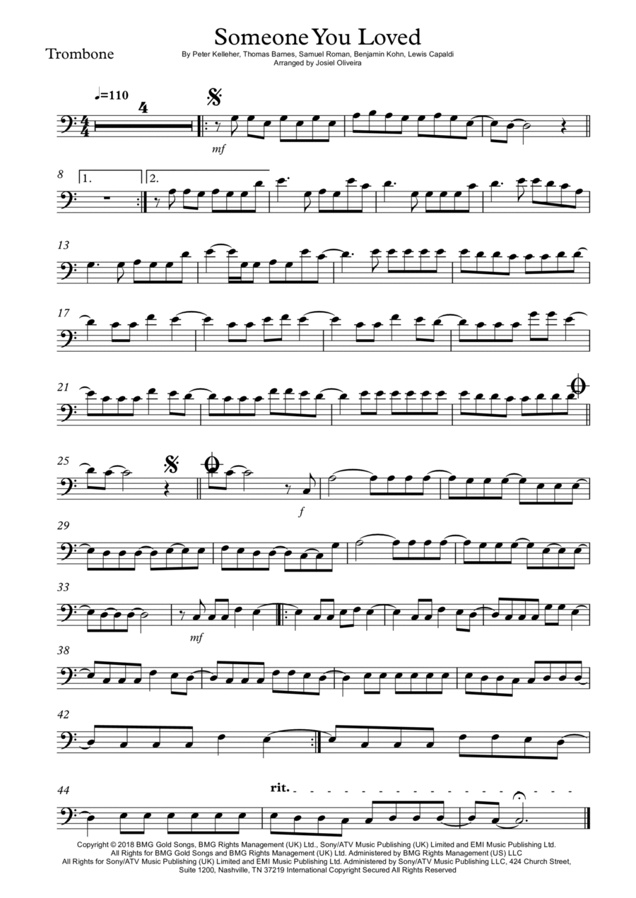 Someone You Loved Trombone Solo scores gallery preview page 1