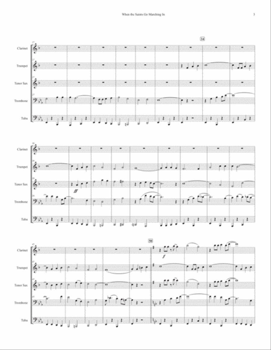 When the Saints Go Marching In (for Dixieland Quintet) Small Ensemble scores gallery preview page 3