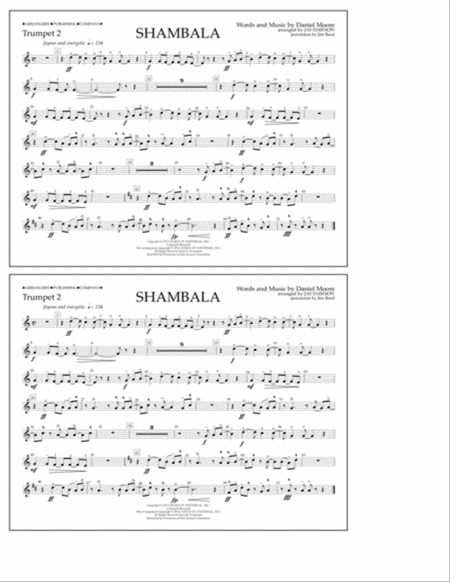 Shambala - Trumpet 2 Marching Band scores gallery preview page 1