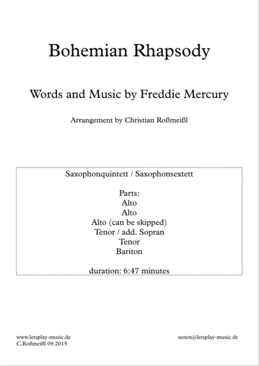 Bohemian Rhapsody Woodwind Quintet scores gallery preview page 1