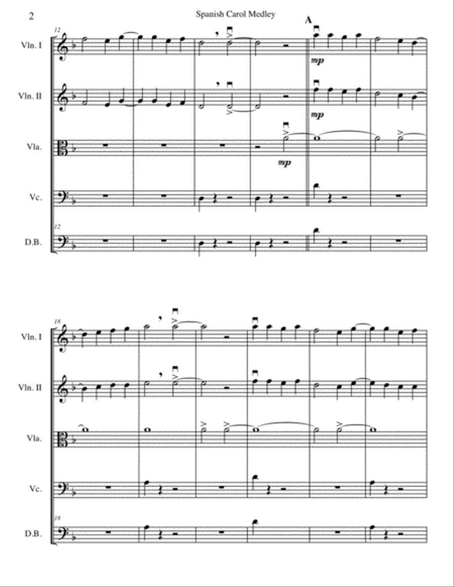 Spanish Carol Medley for string quintet/string orchestra String Orchestra scores gallery preview page 2