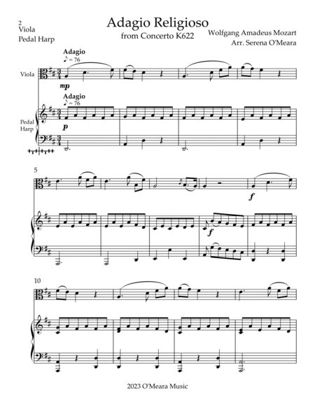 Adagio Religioso, K622, Duet for Viola & Pedal Harp image number null