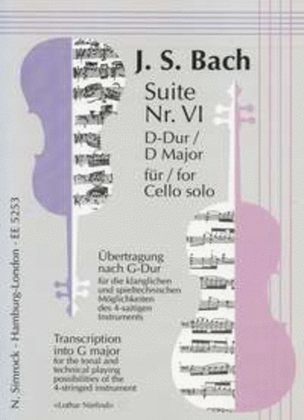 Book cover for Suite No. 6 in G Major BWV 1012