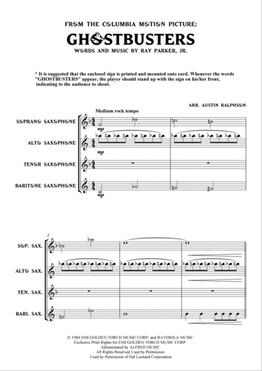 Ghostbusters Saxophone Quartet scores gallery preview page 4