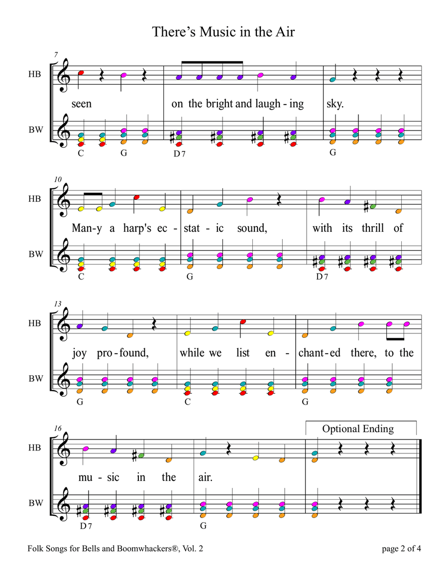 There's Music in the Air (for 13-note Bells and Boomwhackers with Color Coded Notes) Handbell Choir scores gallery preview page 6
