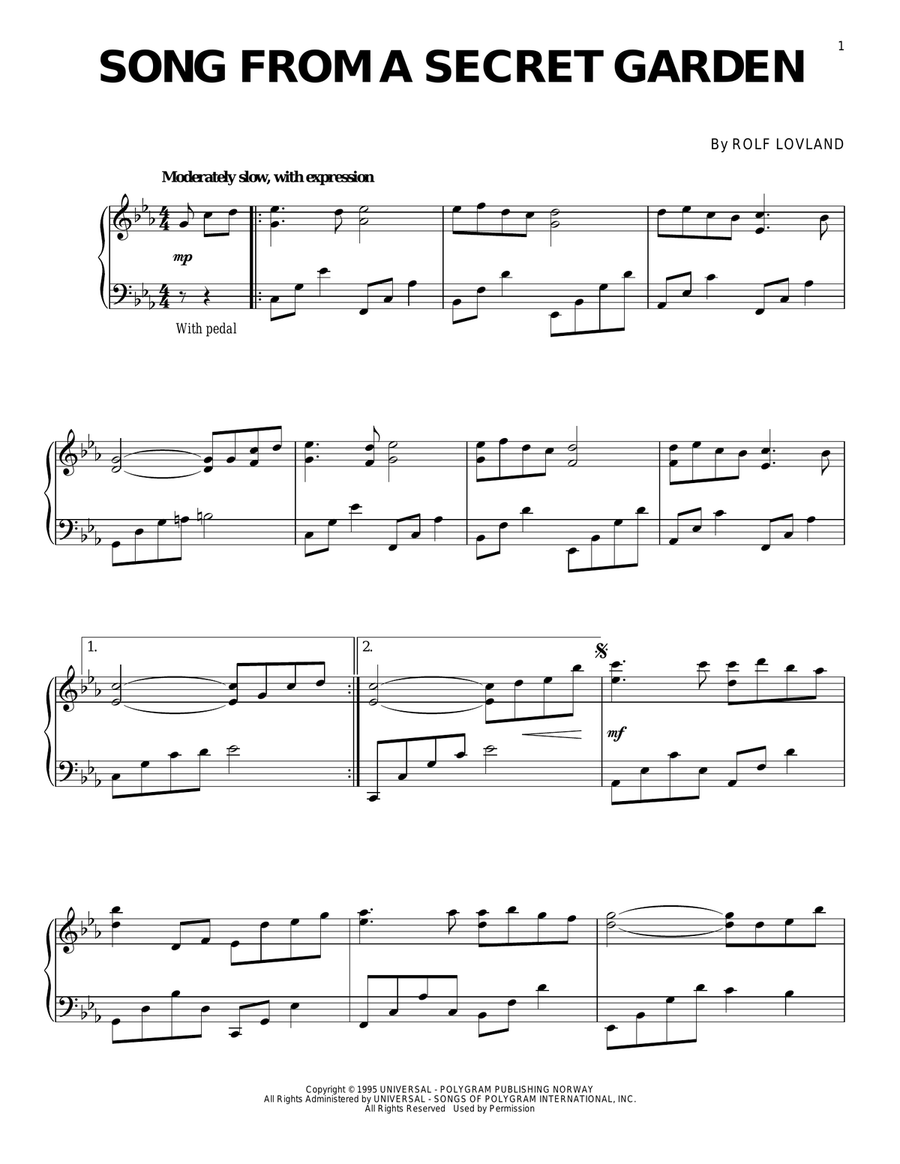 Song From A Secret Garden Piano Solo scores gallery preview page 1