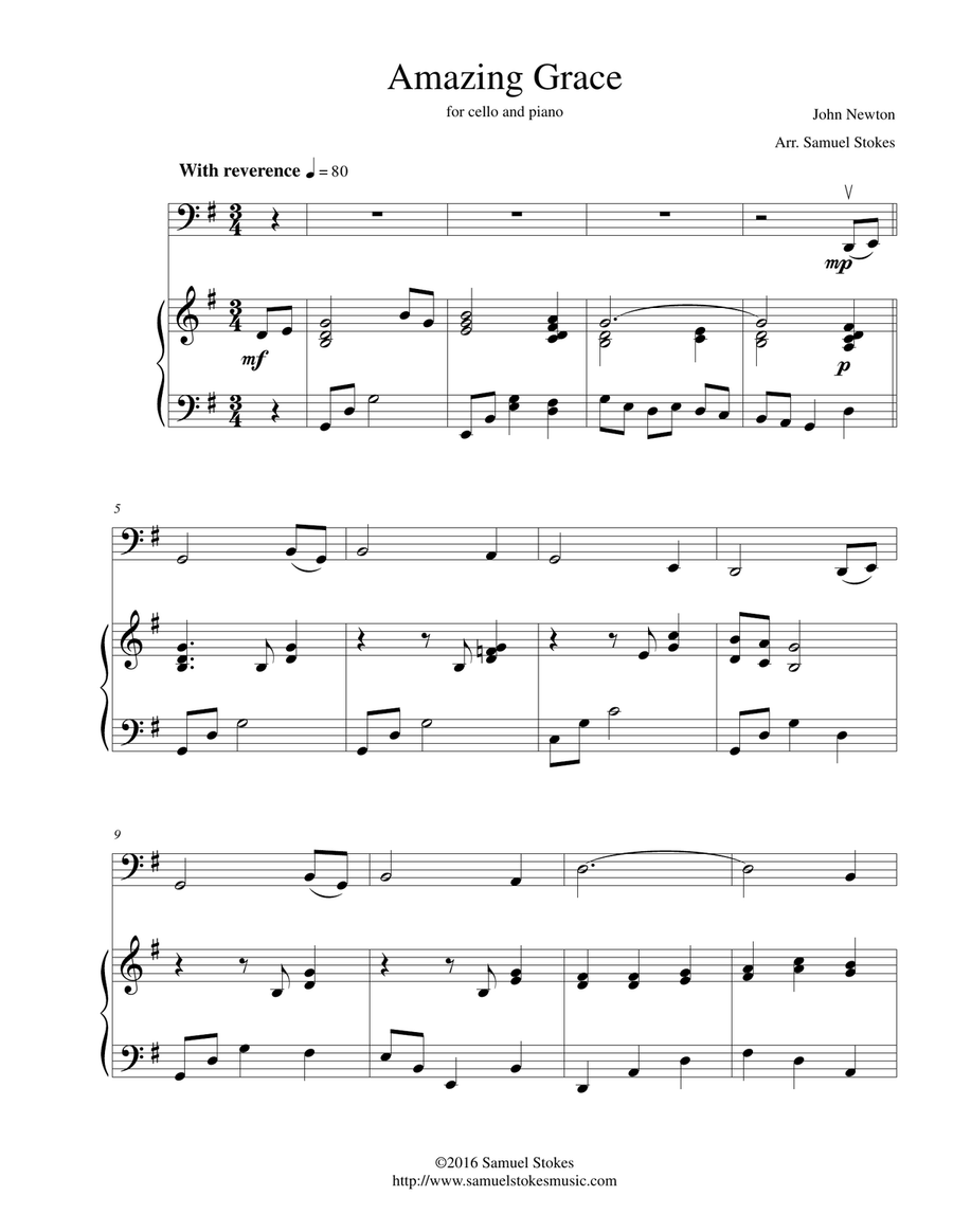 Amazing Grace - for cello and piano Piano scores gallery preview page 1