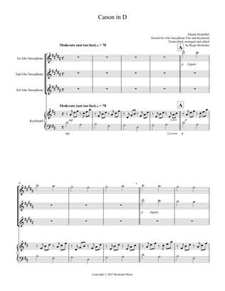 Canon in D (Pachelbel) (D) (Alto Saxophone Trio, Keyboard)