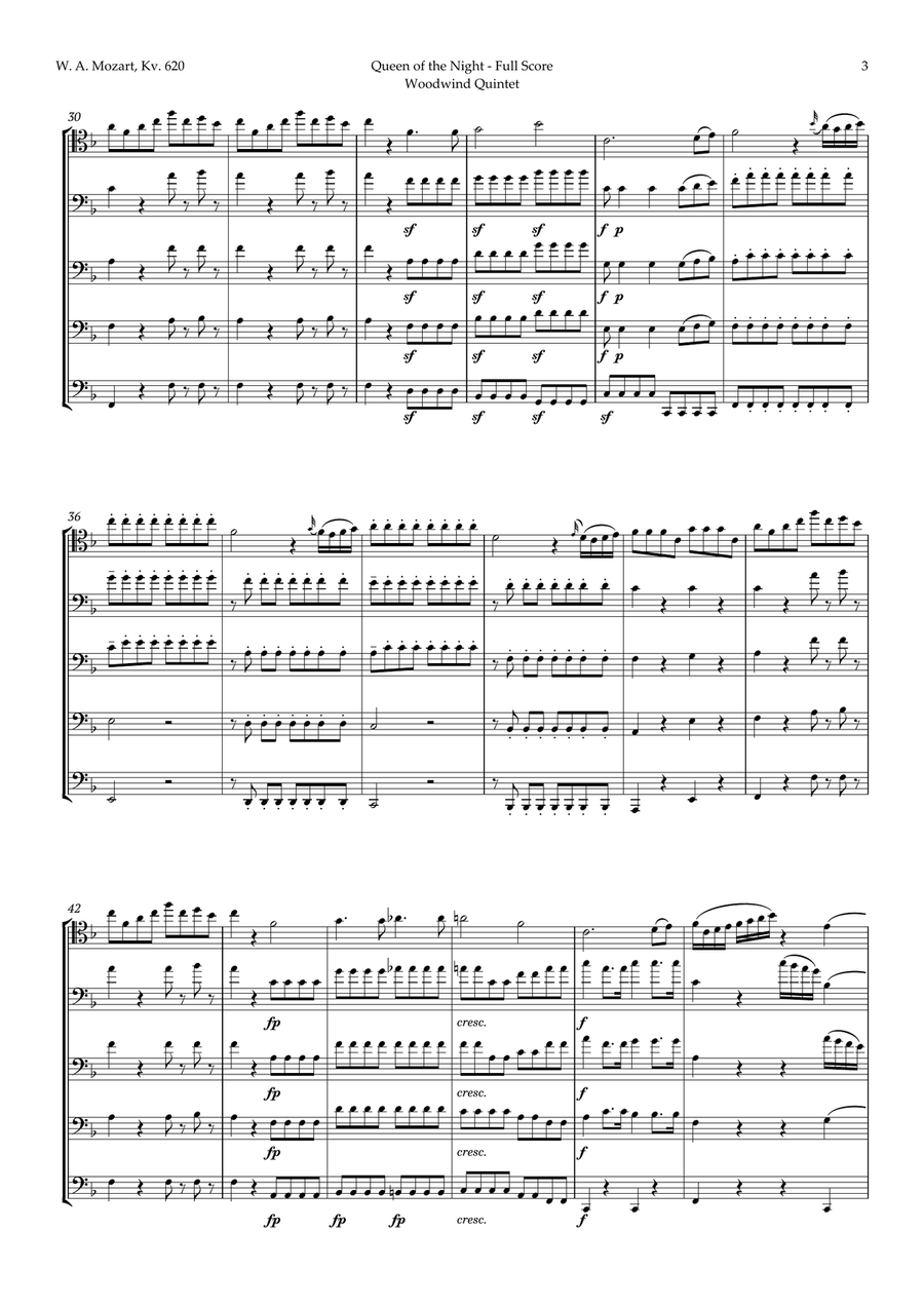 Queen of the Night Aria by Mozart for Trombone Quintet Brass Quintet scores gallery preview page 3