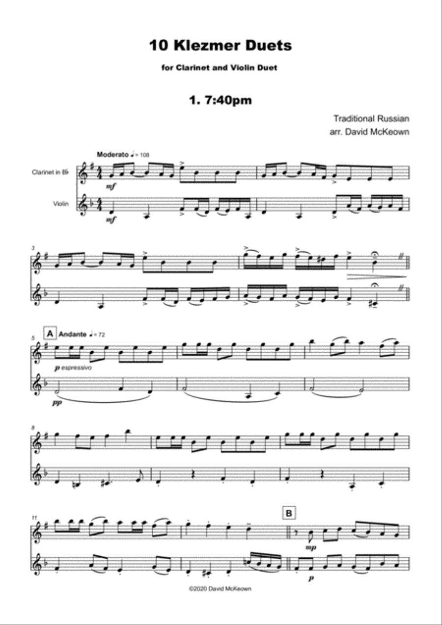 10 Klezmer Duets for Clarinet and Violin Clarinet scores gallery preview page 3