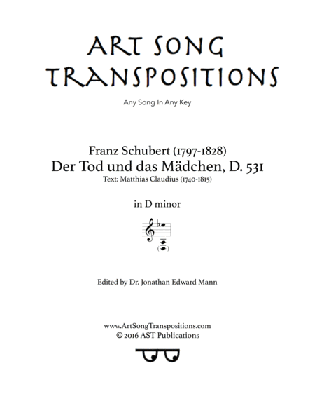 SCHUBERT: Der Tod und das Mädchen, D. 531 (transposed to D minor)