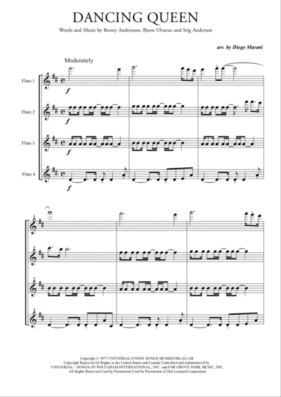 Dancing Queen Woodwind Quartet scores gallery preview page 1