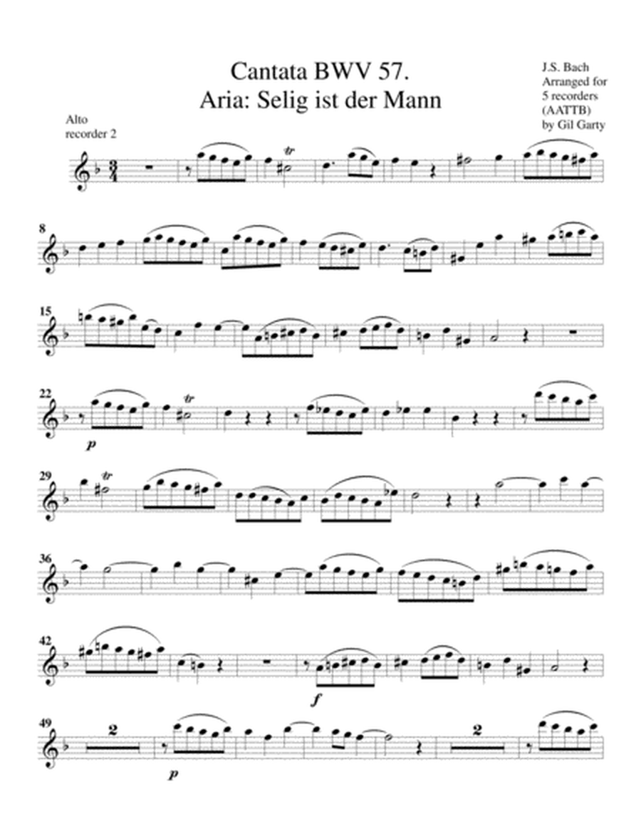 Aria: Selig ist der Mann from Cantata BWV 57 (arrangement for 5 recorders)