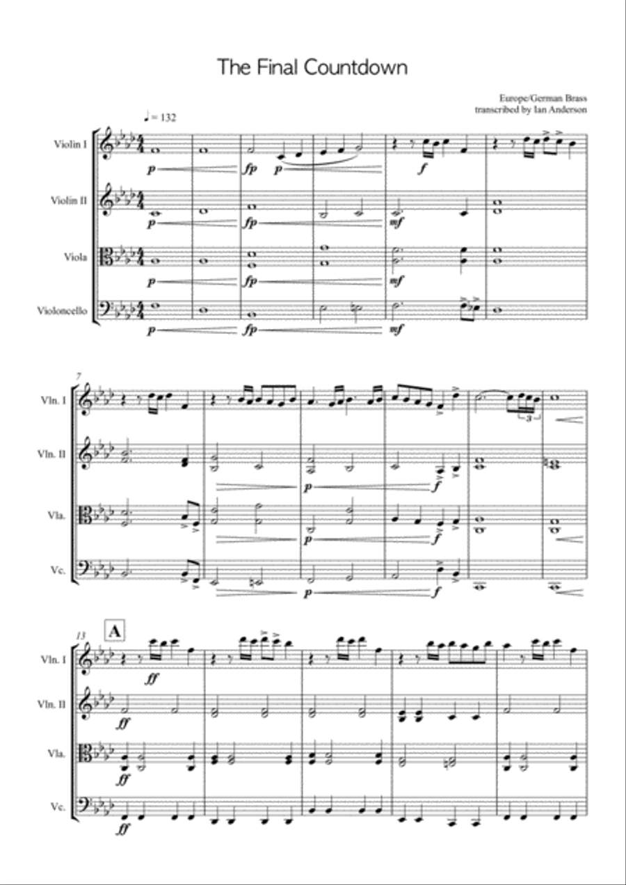 Final Countdown String Quartet scores gallery preview page 1
