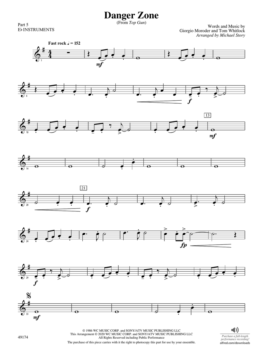 Danger Zone: Part 5 - E-flat Instruments Concert Band - Digital Sheet Music