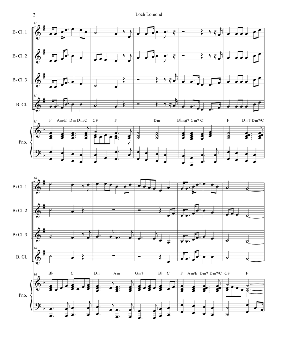 Loch Lomond (Clarinet Choir and Piano) Clarinet Choir scores gallery preview page 2