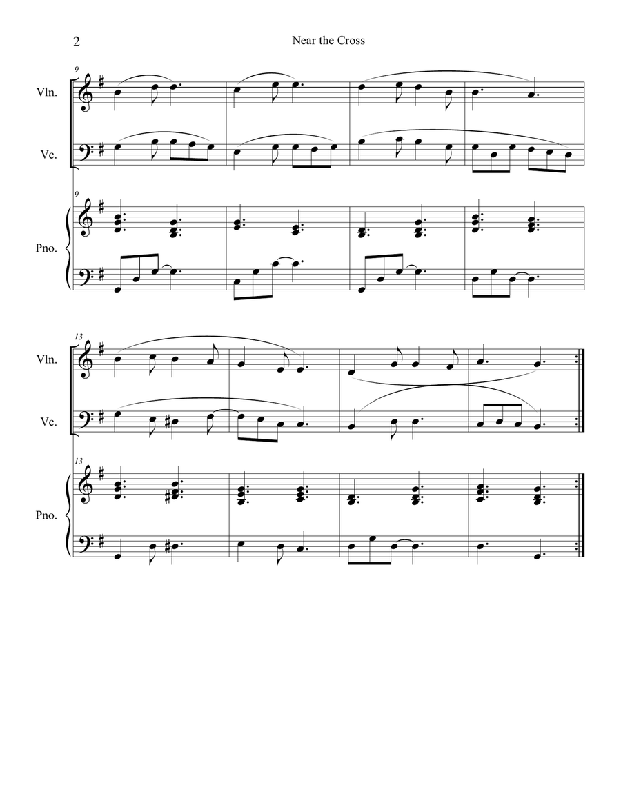 Near the Cross (violin and cello duet) with optional piano accompaniment Piano Trio scores gallery preview page 2