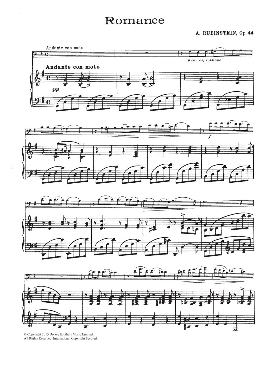 Romance, Op.44 No. 1 Cello Solo scores gallery preview page 1