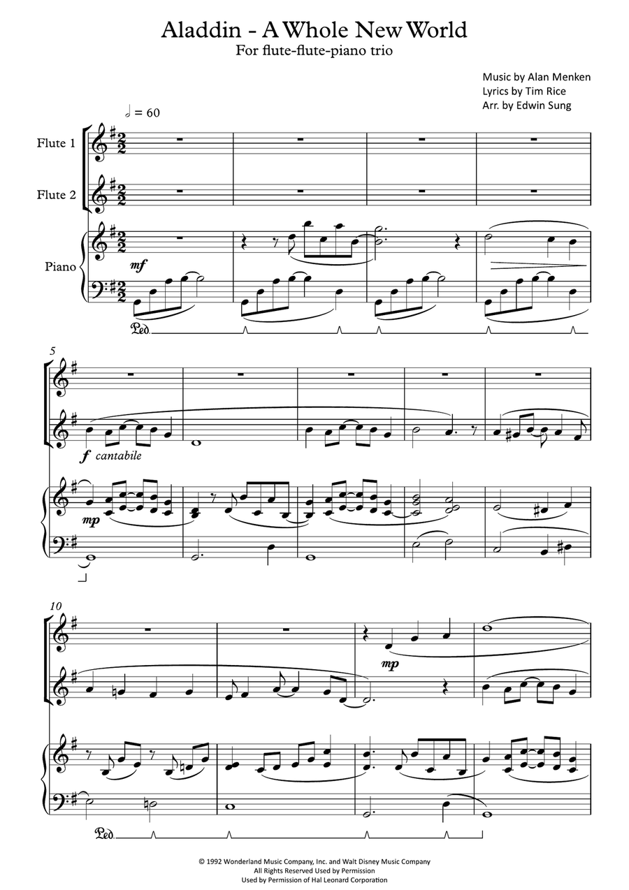 A Whole New World (from 'Aladdin') Flute Solo scores gallery preview page 1