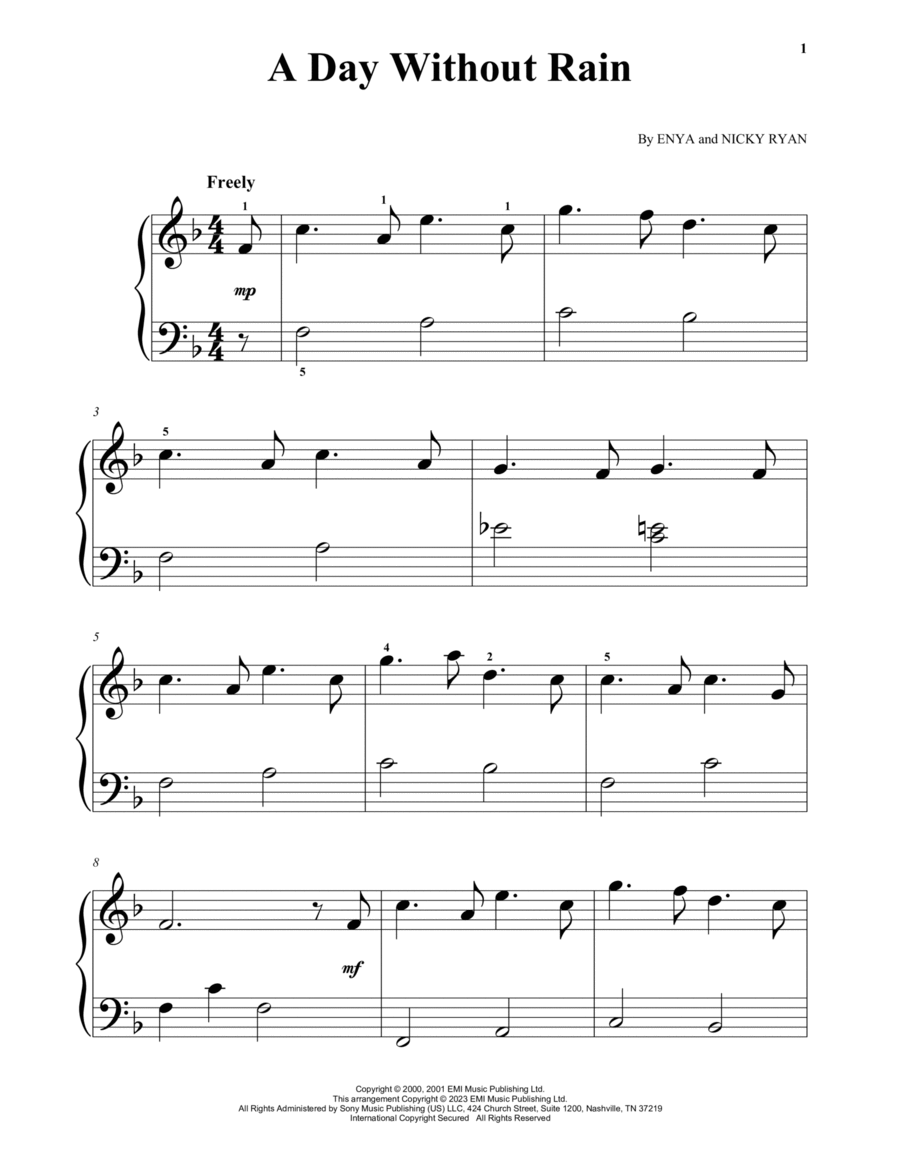 A Day Without Rain Piano Solo scores gallery preview page 1